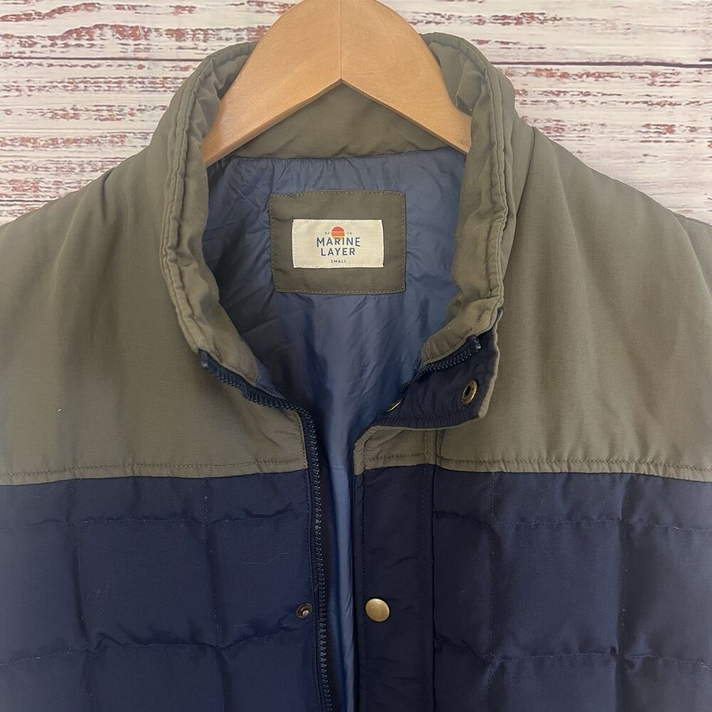 Marine Layer Vest Mens Small Navy Colorblock Blue Green Duck Down Puffer Outdoor - Picture 4 of 8